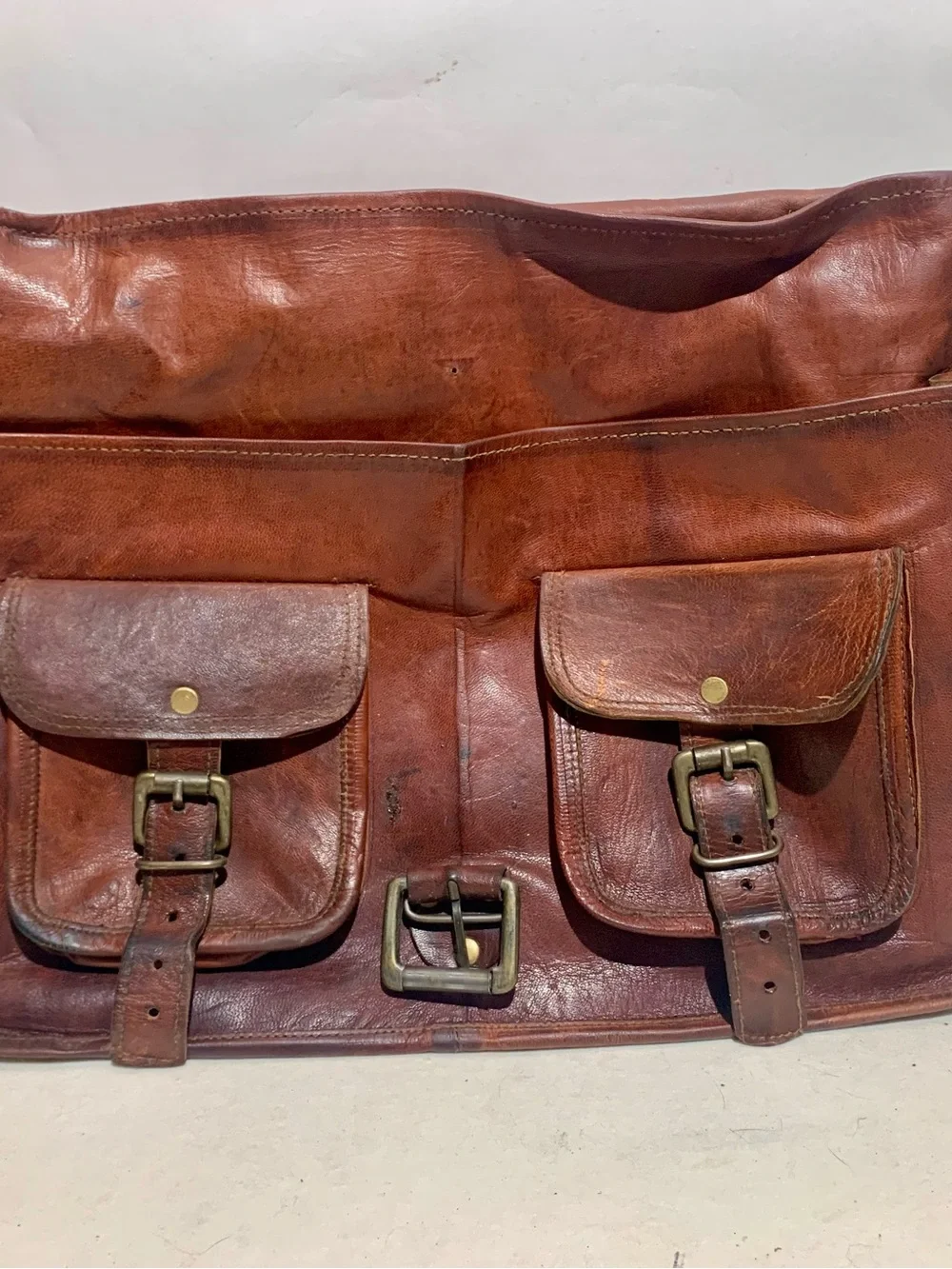 Ultra Soft Vintage Distressed Leather Satchel With Shoulder Strap